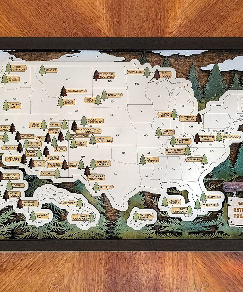 Custom US National Parks Travel Map, National Parks Marker, Personalized US Travel Map, Home Decor, Gift Travelers Hikers RG Blk 11X18